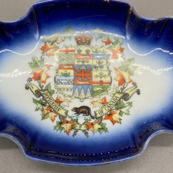 Flow Blue Canada Butter Pat Dish Antique Dominion Crest Porcelain Pre-1921 - Picture 8 of 8
